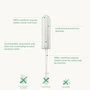 Oi Applicator Free Tampons 100% Certified Organic Cotton Super 16 Count | Biodegradable | Unscented Toxin Chlorine and Chemical Free 16 Count Super - product information 6