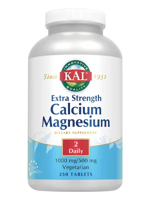 KAL Extra Strength Calcium Magnesium Tablets 250 Count 250 Count (Pack of 1) - KAL Extra Strength Calcium Magnesium 1000mg/500mg Rapid Disintegration Vegetarian 250 Tablets