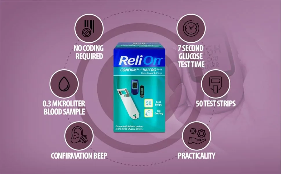 ReliOn Confirm Micro Blood Glucose Test Strips 50 Ct Bundle with Exclusive Look After Your Diabetes - Better Idea Guide (2 Items) 1 Pack 50 Count - Ads 3