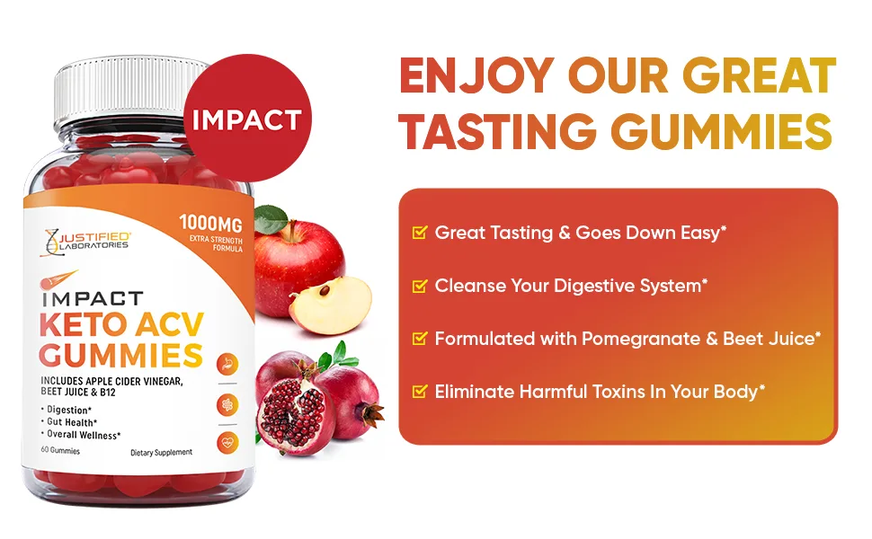 Justified Laboratories (2 Pack) Impact Keto ACV Gummies 1000MG with Pomegranate Juice Beet Root B12 120 Gummys 60.0 Servings (Pack of 1) - impact keto acv gummies