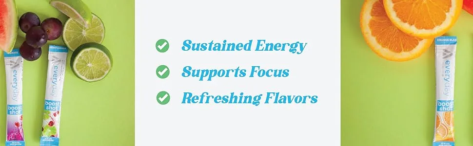 TransformHQ Boost Shot Powder Drink Stick Packets Rocket Pop 7 Pack Energy Supplements for Women & Men with Caffeine Vitamin B12 B9 B6 & B3 - Sustained energy, supports focus, refreshing flavors.