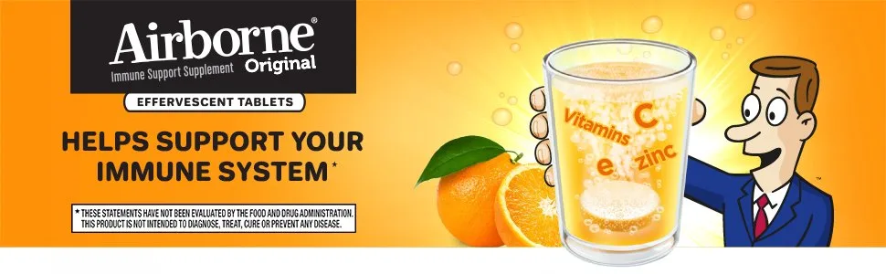 Airborne Immune Support Supplement Effervescent Tablets Zesty Orange 30 Count - Airborne Zesty Orange Effervescent Tablets,1000mg of Vitamin C