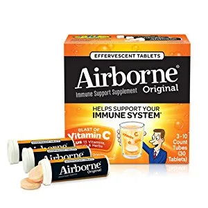 Airborne Immune Support Supplement Effervescent Tablets Zesty Orange 30 Count - Airborne Zesty Orange Effervescent Tablets,1000mg of Vitamin C