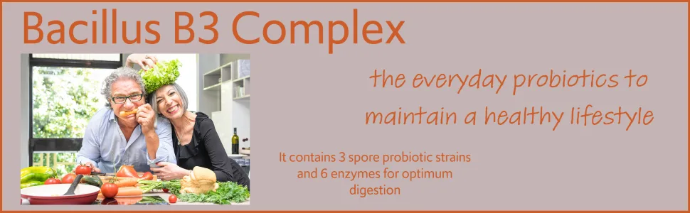 New Bacillus B3 Probiotic Complex & Bioactive Enzymes 100% Spore-Based Organisms - SBO - Better Survivability - B Coagulans B Subtilis & B Clausii - Non GMO - 60 Capsules Pack of 1 - the everyday probiotics to maintain a healthy lifestyle