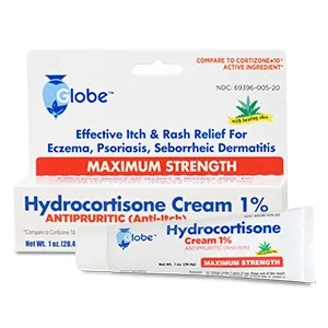 Globe (3 Pack Hydrocortisone Maximum Strength Cream 1% Anti-Itch Cream for Redness Swelling Itching Rash Bug/Mosquito Bites Eczema Hemorrhoids & More - Hydro Aloe 1 oz