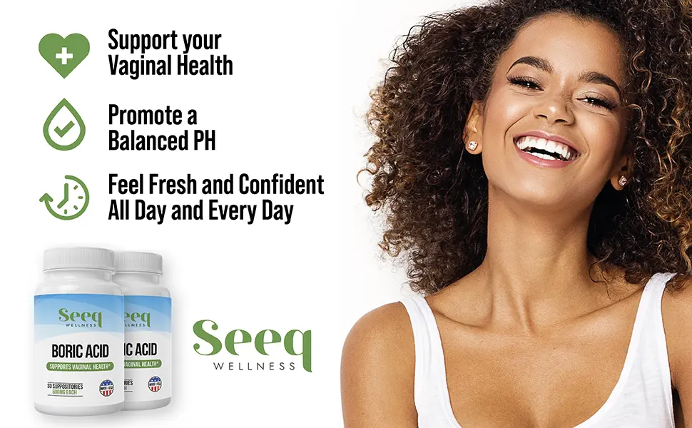 Seeq Wellness Boric Acid Vaginal Suppositories - Helps Support Odor Control and Balance Vaginal PH Made in USA - 30 Count - Boric