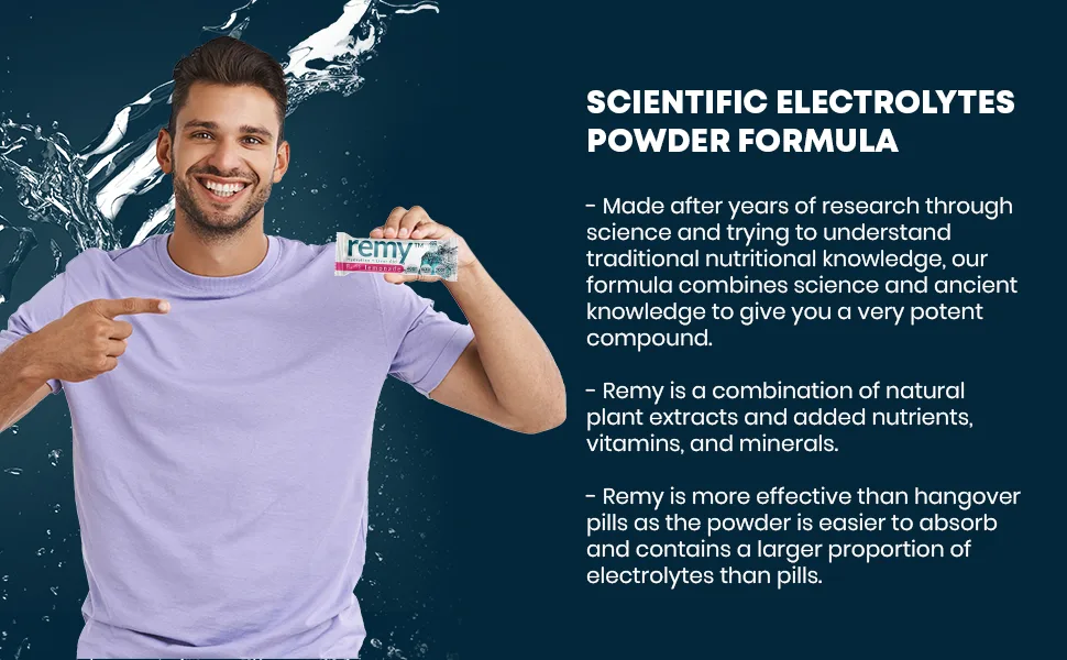 Remy - Hydration + Liver Aid - 15 Electrolyte Powder Packets Hangover Relief DHM Milk Thistle White Willow Bark Vitamin B - for Better Mornings - SCIENTIFIC ELECTROLYTES POWDER FORMULA