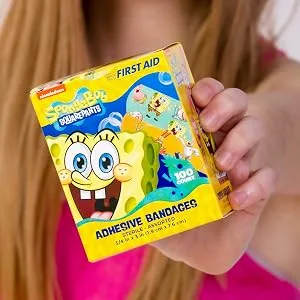 Adhesive Bandages for Kids - (Spongebob First Aid Supplies) (Sterile Stat-Strip 100 Count Box) - front