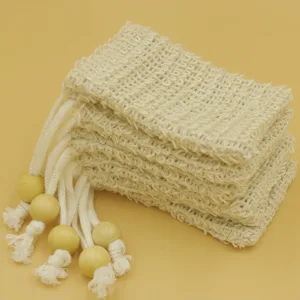 Bleu Bath (5 Pack) Mini Size Natural Exfoliating Loofah Pouch Sisal Ramie Soap Saver Bag Soap Lather Scrubber with Drawstring and Wooden Bead Holder - mini loofah bag