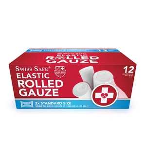 Swiss Safe Long Elastic Stretch Gauze Rolls 4 Inch x 8 Yards (6 Pack) - 12-Pack Gauze