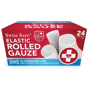 Swiss Safe Long Elastic Stretch Gauze Rolls 4 Inch x 8 Yards (6 Pack) - 24-Pack Gauze