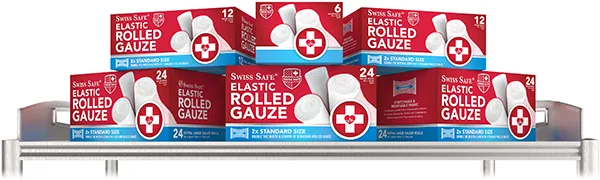Swiss Safe Long Elastic Stretch Gauze Rolls 4 Inch x 8 Yards (6 Pack) - Elastic Rolled Gauze Boxes