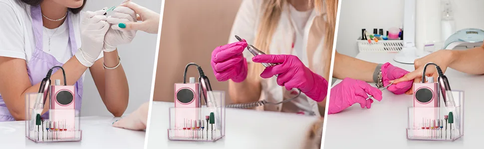 FRCOLOR Nail Drill Grinding Bit Holder Box Professional Nail Art Polishing Grinding Drill Bit Holder Display Storage Box Bit Case Organizer for Nails Pink - drill bit holder for nails