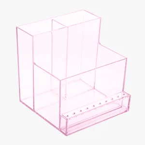 FRCOLOR Nail Drill Grinding Bit Holder Box Professional Nail Art Polishing Grinding Drill Bit Holder Display Storage Box Bit Case Organizer for Nails Pink - nail drill and bit holder