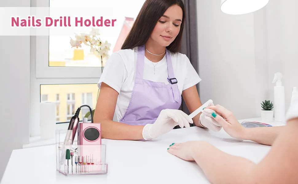 FRCOLOR Nail Drill Grinding Bit Holder Box Professional Nail Art Polishing Grinding Drill Bit Holder Display Storage Box Bit Case Organizer for Nails Pink - nail drill bits holder