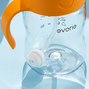 Evorie 360 Weighted Straw Replacement for 7 Oz Sippy Cup Includes Straw Cleaning Brush and Spare Nozzle (Pack of 2) - Straw in Bottle