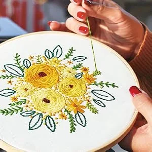 Mocoosy 3 Pack Embroidery Starter Kit with Pattern and Instructions Stamped Embroidery Kit for Beginners Cross Stitch Sets Sewing Craft Include 3 Embroidery Fabric 3 Bamboo Hoops and Color Threads - embroidery Kit