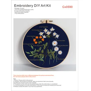 Tcbasrt 4Pack Embroidery Kit for Beginners with Pattern and Instructions Cross Stitch Kits Include 2 Embroidery Hoop 4 Embroidery Clothes with Plants Flowers Pattern Color Threads(Multicolor) - English instructions