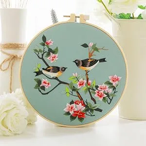 Tcbasrt 4Pack Embroidery Kit for Beginners with Pattern and Instructions Cross Stitch Kits Include 2 Embroidery Hoop 4 Embroidery Clothes with Plants Flowers Pattern Color Threads(Multicolor) - package