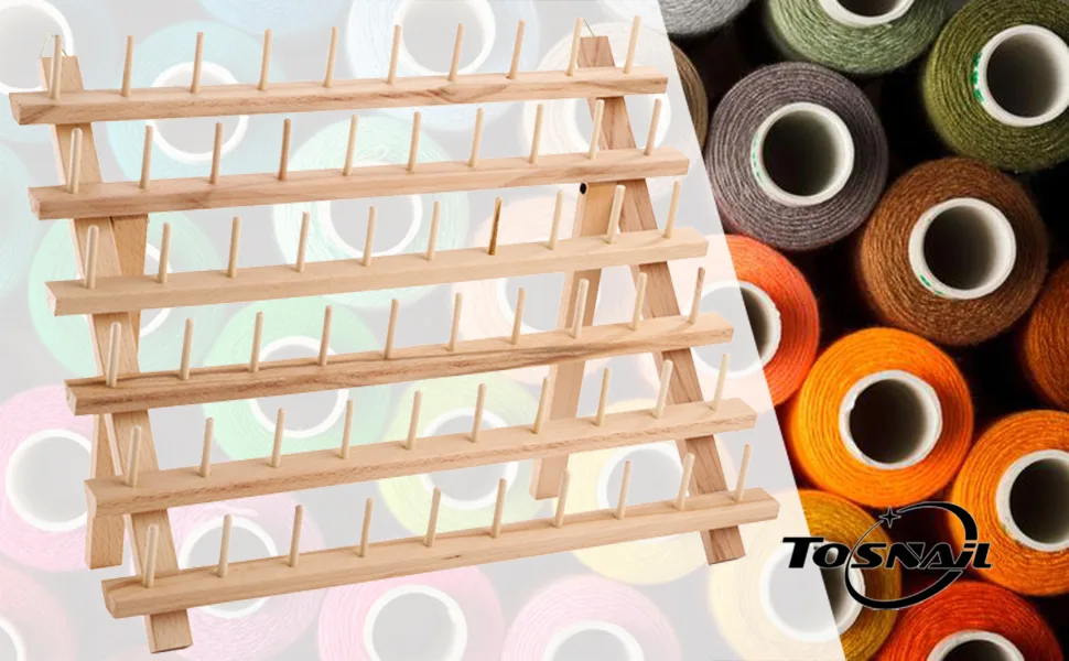 Tosnail 2 Pack 60 Spools Wooden Thread Holder Thread Rack Sewing and Embroidery Thread Organizer - Wooden Thread Rack