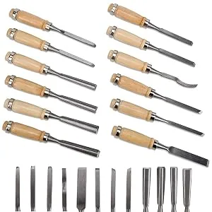 Chiyuehe Professional Wood Carving Chisel Set - 12 Piece Sharp Woodworking Tools w/Carrying Case - Great for Beginners - DIFFERENT CUTTING HEADS