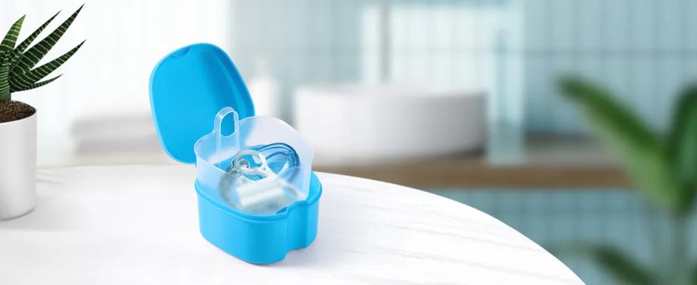 JMU Denture Bath Case Denture Cup for Soaking Dentures Orthodontic Retainer Case with Strainer Basket Tray Retainer Cleaner Case for Both Bottom and Top Dentures Mouth Guard Invisalign - JMU Denture Bath Case