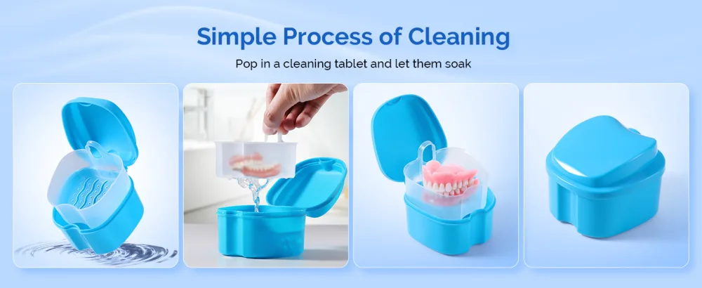JMU Denture Bath Case Denture Cup for Soaking Dentures Orthodontic Retainer Case with Strainer Basket Tray Retainer Cleaner Case for Both Bottom and Top Dentures Mouth Guard Invisalign - JMU Denture Bath Case