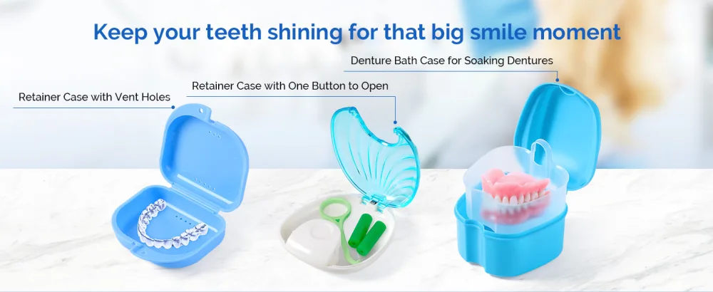 JMU Denture Bath Case Denture Cup for Soaking Dentures Orthodontic Retainer Case with Strainer Basket Tray Retainer Cleaner Case for Both Bottom and Top Dentures Mouth Guard Invisalign - JMU Retainer Case
