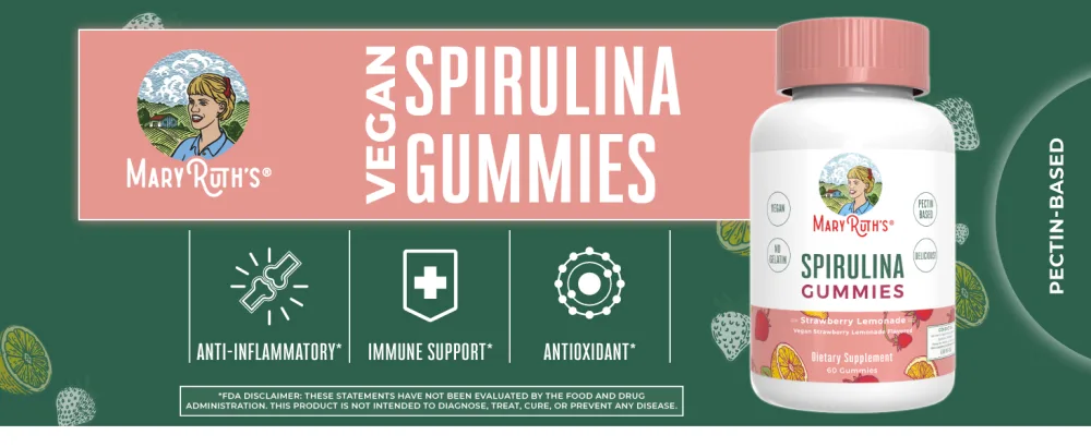 Spirulina Gummies MaryRuth's | Made with Organic Spirulina | Superfood Gummies for Ages 4+ | Vegan | Non-GMO | 60 Count - Spirulina EBC Premium