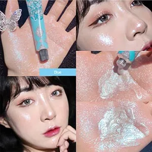 KWOLYKIM 2 Pack Blue And Gold Liquid Highlighter Makeup Face and Body Luminizer Three Dimensional Face Shimmer Glow Illuminator Smooth Shine Shimmer Cream Bronzer Moisturizing Leg Body Makeup Highlighter - Body Highlighter