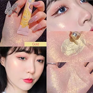 KWOLYKIM 2 Pack Blue And Gold Liquid Highlighter Makeup Face and Body Luminizer Three Dimensional Face Shimmer Glow Illuminator Smooth Shine Shimmer Cream Bronzer Moisturizing Leg Body Makeup Highlighter - Body Highlighter