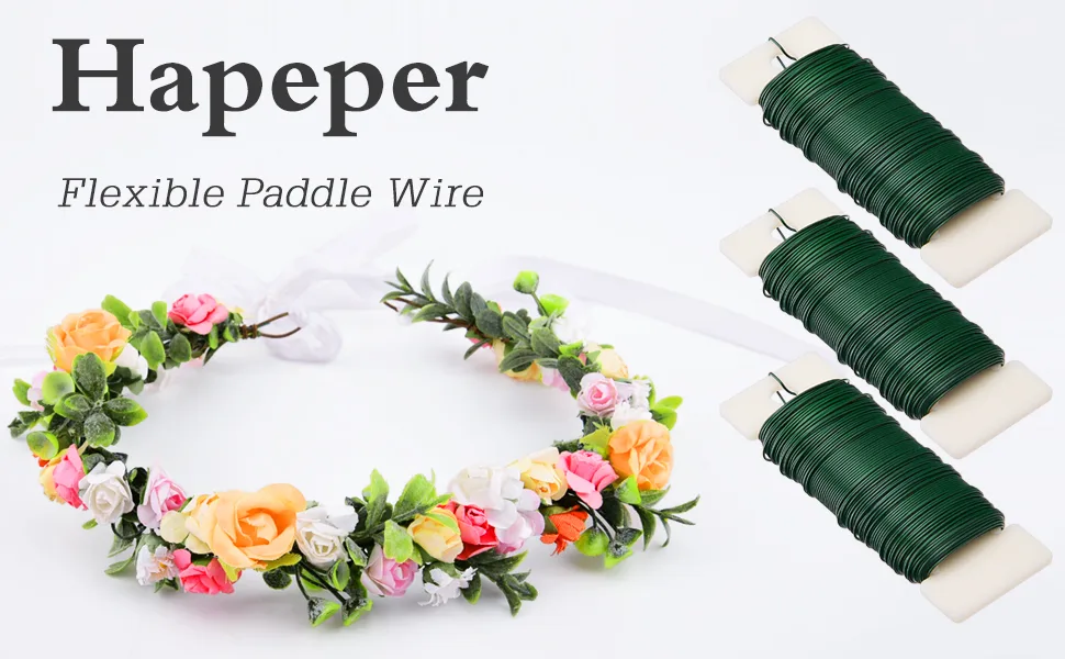 Hapeper 22 Gauge Floral Flexible Paddle Wire for Christmas Wreath Tree Flower Arrangements 3 Pack 114 Yards (Green) - Christmas Paddle Wire