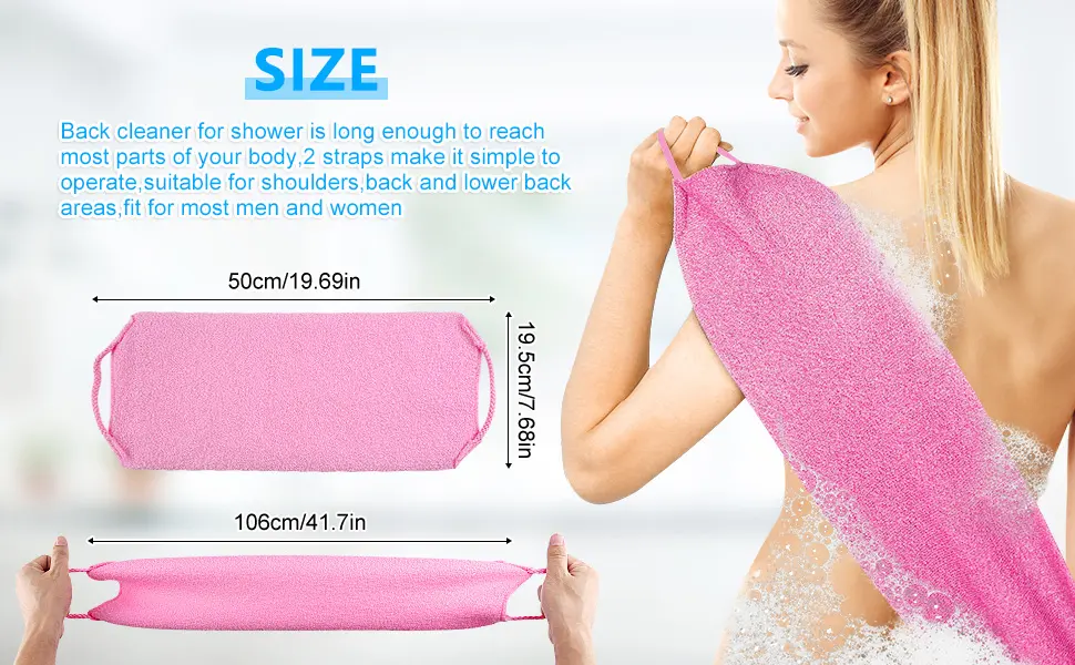 WXJ13 4 Packs Nylon Back Exfoliator Exfoliating Back Scrubber with Handles Exfoliating Towel Body Exfoliator Back Washer Scrubber Stretchable Pull Strap Exfoliating Washcloth for Body Shower - Exfoliating Back Scrubber