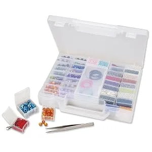 The Beadsmith Personality Case Clear Plastic Bead Storage Case with 25 Removable and Stackable Jars includes 5 screw top lids Organizer Storage for Beads Snap Lock Case for Jewelry and Crafts - BC499