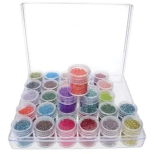 The Beadsmith Personality Case Clear Plastic Bead Storage Case with 25 Removable and Stackable Jars includes 5 screw top lids Organizer Storage for Beads Snap Lock Case for Jewelry and Crafts - ORG1130