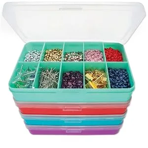 The Beadsmith Personality Case Clear Plastic Bead Storage Case with 25 Removable and Stackable Jars includes 5 screw top lids Organizer Storage for Beads Snap Lock Case for Jewelry and Crafts - ORG224