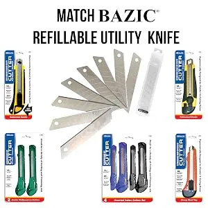 BAZIC 18mm Replacement Blade Wider Utility Knife Cutter Blade Tube Storage Box (8/Pack) 1-Pack 8-count 1-Pack - Cutter Replacement Blades With Tube (8/Tube)