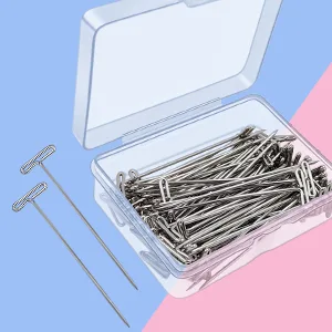 100 Pack Wig T-Pins 2 Inch with Plastic Box SilverSteel T-pins for Blocking Knitting Modelling and Crafts - product information 4