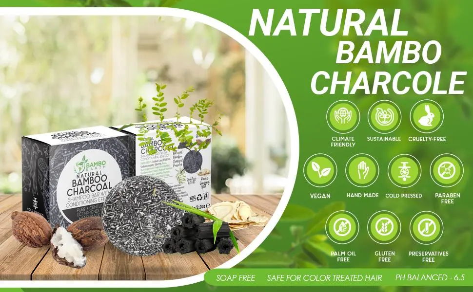 BAMBOEARTH Solid Shampoo Bar And Conditioner Effect Hair Soap 100% Organic Shampoo Bars For Hair With All Natural Plant Based Essential Oils And Zero Waste Biodegradable Packaging (Bamboo Charcoal) - Shampoo bar bars natural hair conditioner body