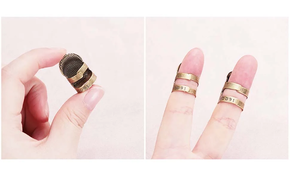 4 Pack Sewing Thimble Finger Protector Adjustable Finger Metal Shield Protector Pin Needles Sewing Quilting Craft Accessories DIY Sewing Tools Needlework(2 Sizes) - product information 1