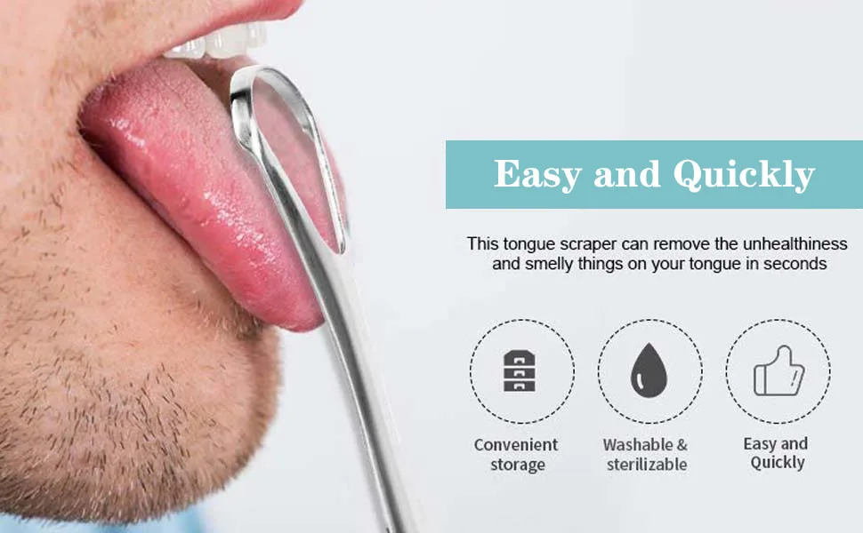 2 Pack Tongue Scraper Stainless Steel Reduce Bad Breath for Adults Kids Oral Care - product information 2