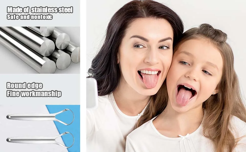 2 Pack Tongue Scraper Stainless Steel Reduce Bad Breath for Adults Kids Oral Care - product information 4
