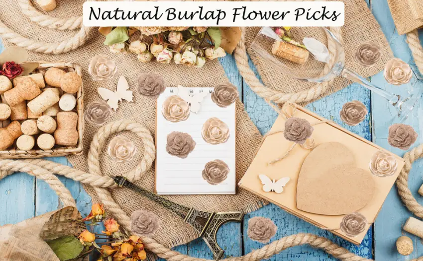 CCINEE Natural Burlap Flowers Assorted Handmade Burlap Rose for Wedding Decoration and Floral Crafts Making Pack of 18 - Natural burlap flowers picks