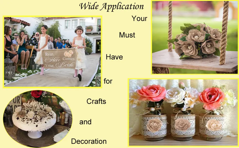 CCINEE Natural Burlap Flowers Assorted Handmade Burlap Rose for Wedding Decoration and Floral Crafts Making Pack of 18 - Wide Application of Burlap Flowers