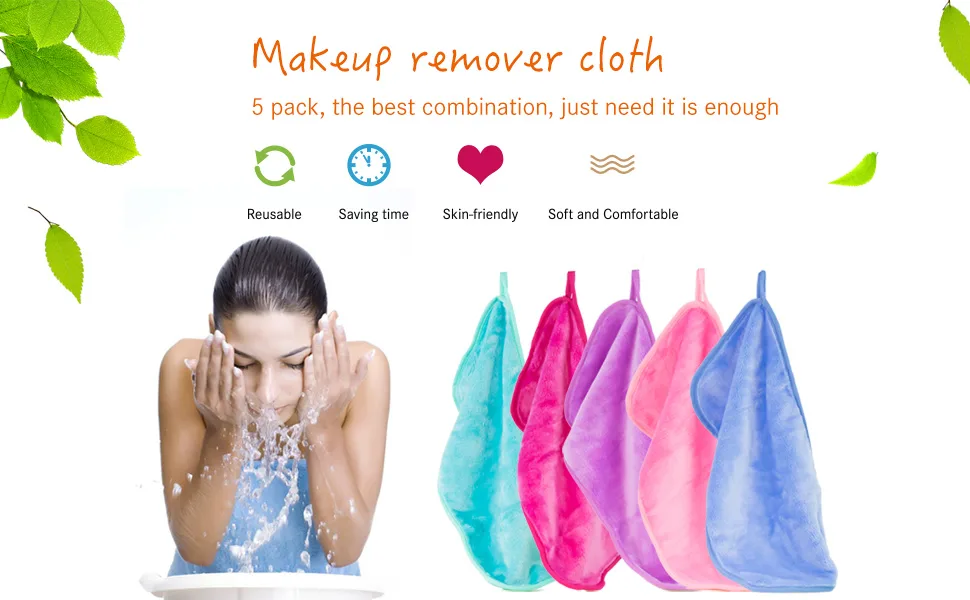 Nugilla Makeup Remover Cloth - Reusable Microfiber Cleansing Towel Suitable for All Skin Types Move Makeup Instantly Multiple Colours 5 Pack Green/Blue/Light purple/Pink/Rose - makeup remover cloth