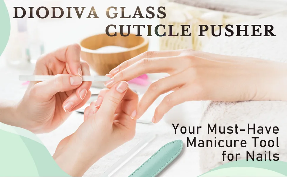 2 Pcs Glass Cuticle Pusher with Leather Case Glass Cuticle Stick Fingertip Precision Filing Cuticle Remover Etched Dual-Ended Manicure Stick - GCP2 A1