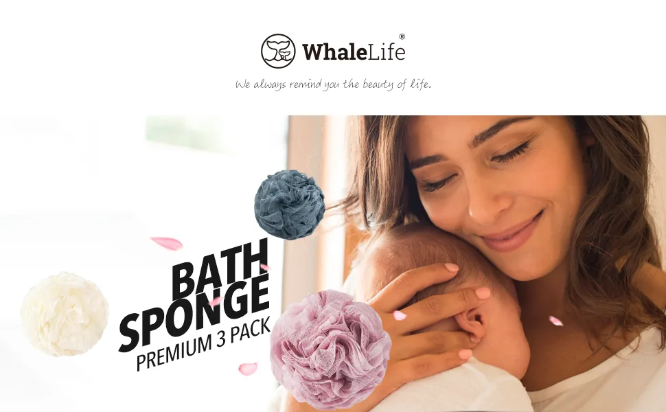 Loofah Sponge Exfoliating Bath Sponge for Shower for Women Men 3 Pack (Pink Blue Gray) Pink Blue Gray 3 - shower pouf