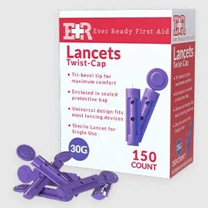 Ever Ready First Aid Sterile Twist-Cap Lancets 30G Purple - 150 Count - Lancet box