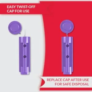 Ever Ready First Aid Sterile Twist-Cap Lancets 30G Purple - 150 Count - TWIST OFF REPLACE CAP IMAGE PNG