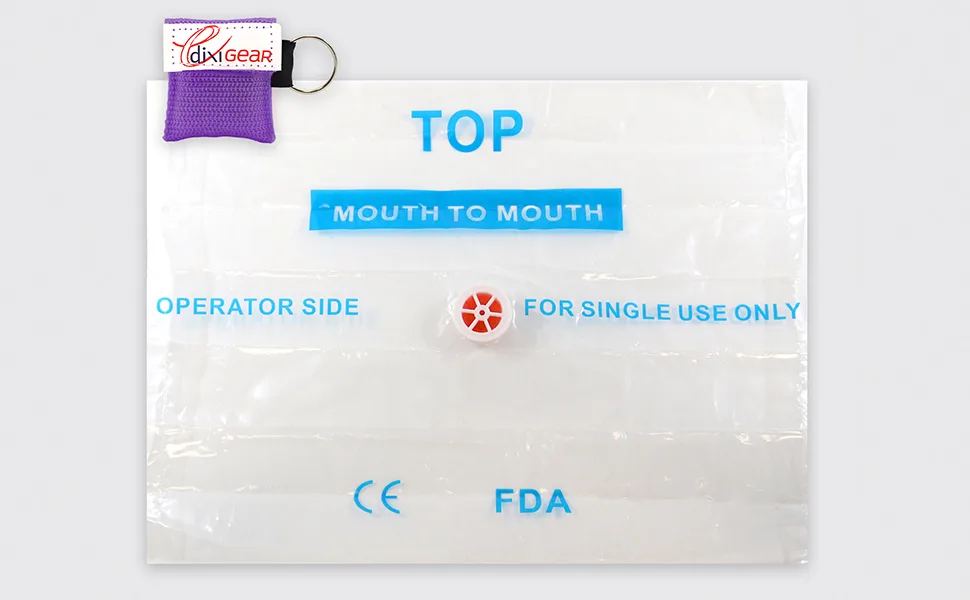 Ever Ready First Aid CPR Mask for Pocket or Key Chain CPR Emergency Face Shield with One-Way Valve Breathing Barrier for First Aid or AED Training 5 Count - Purple - Case with open face mask-purple